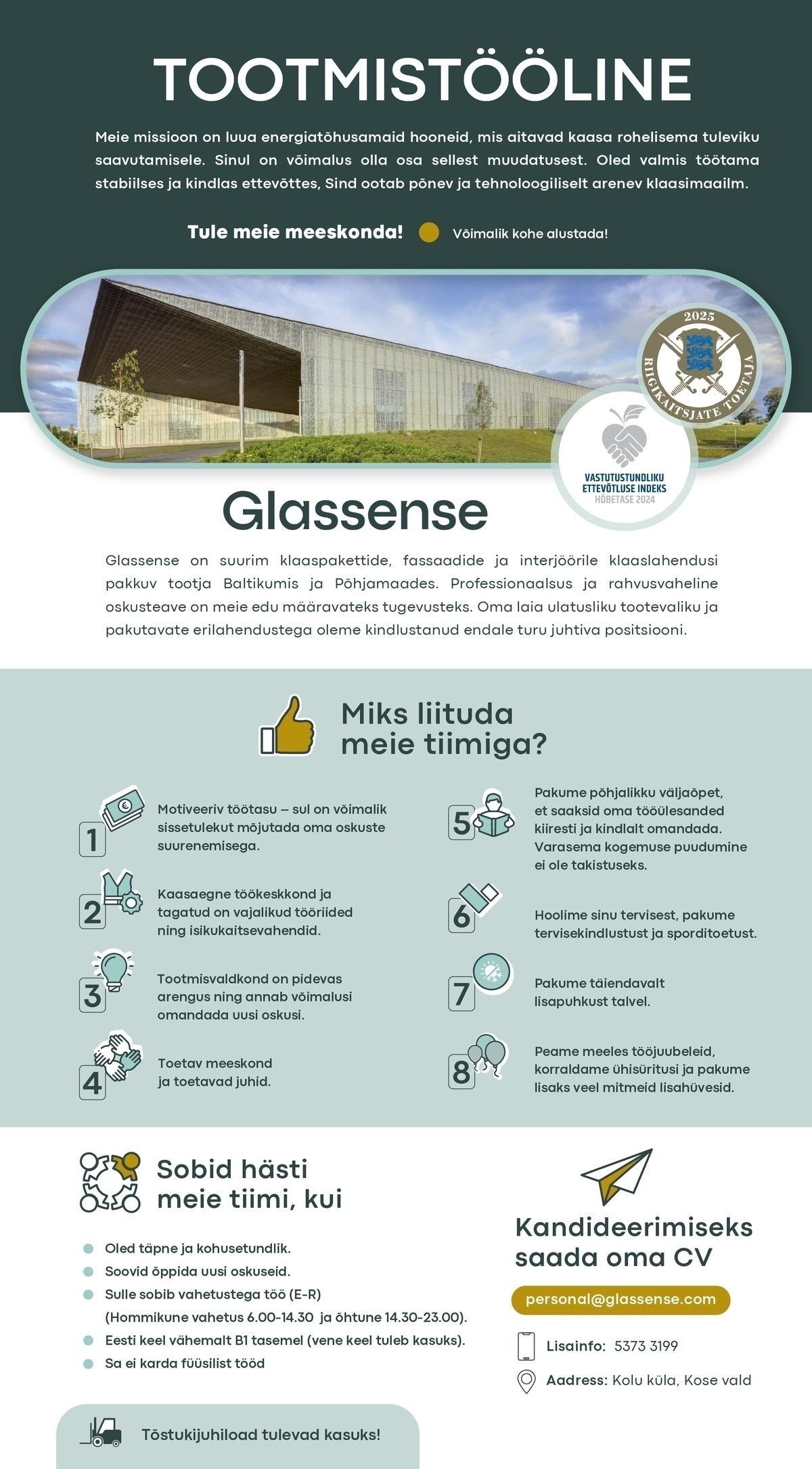 Glassense AS Tootmistööline