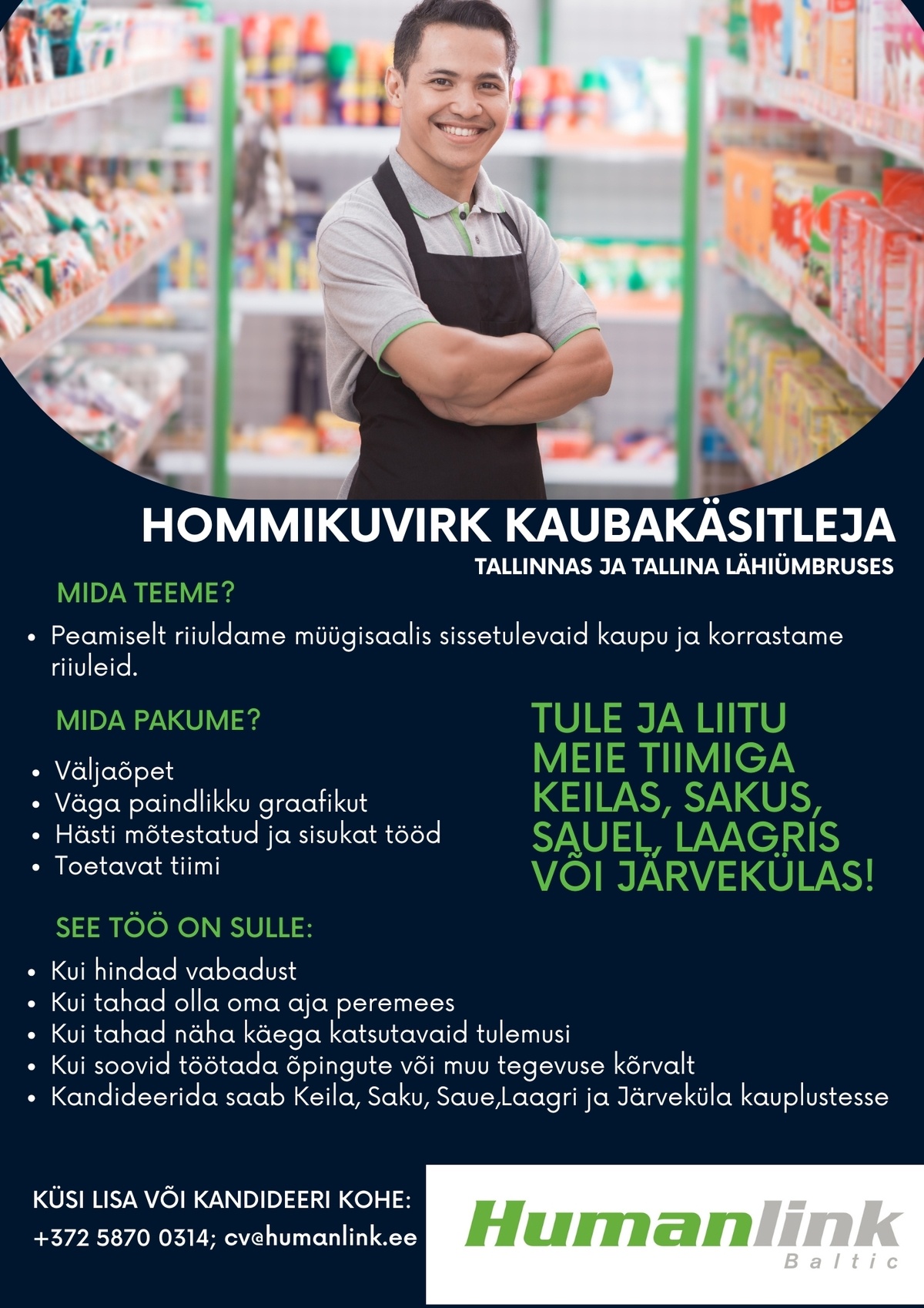 Humanlink Estonia OÜ Kaubapaigutaja Tallinnas ja Tallinna lähiümbruses