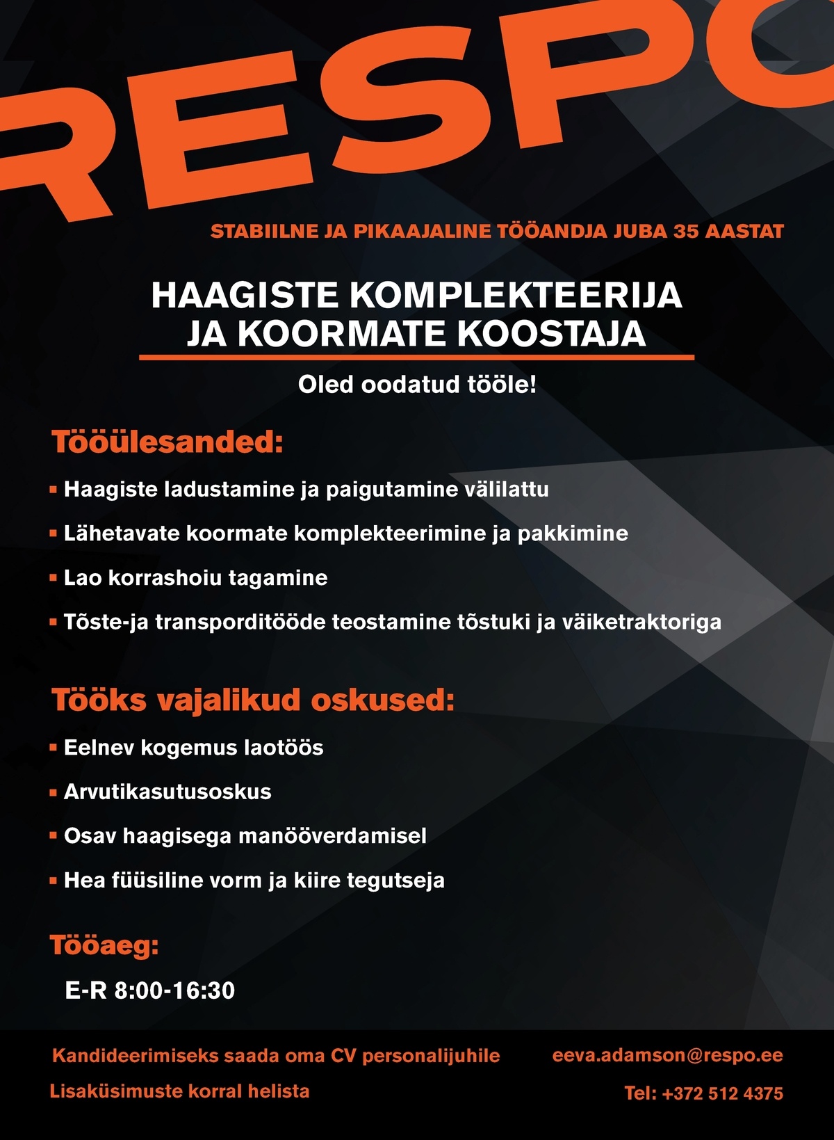 Respo Haagised AS HAAGISTE KOMPLEKTEERIJA JA KOORMATE KOOSTAJA