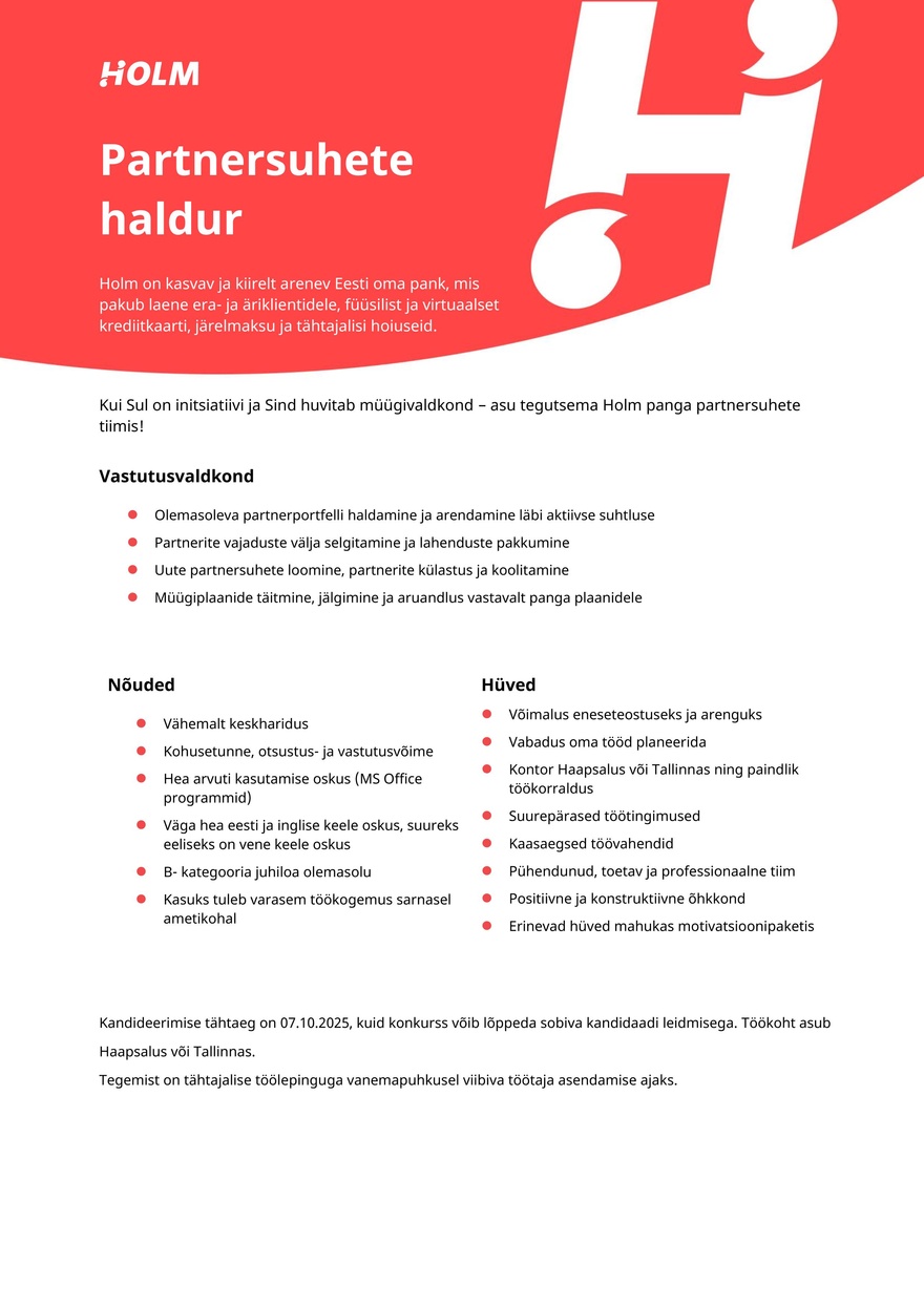 Holm Bank AS Partnersuhete haldur