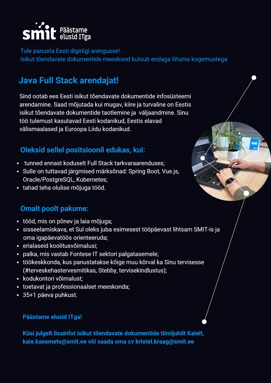 Siseministeeriumi infotehnoloogia- ja arenduskeskus Java Full Stack arendaja (ITD tiim)