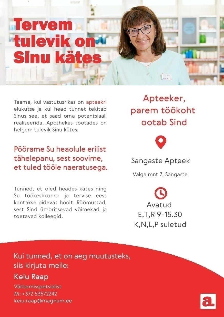 Apotheka Proviisor või farmatseut Sangaste Apteeki