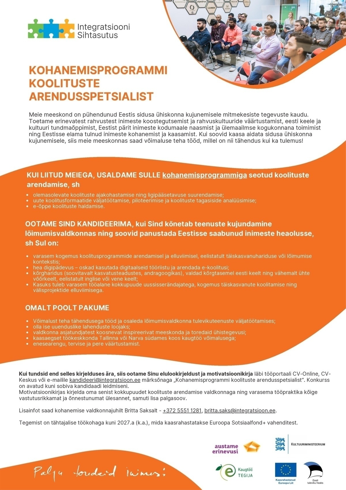 Integratsiooni Sihtasutus Kohanemisprogrammi koolituste arendusspetsialist