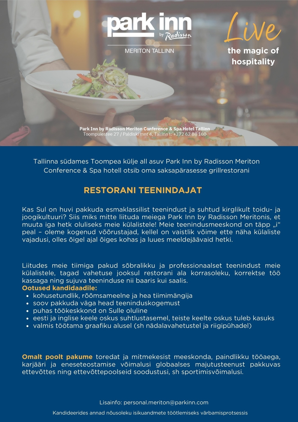 Meriton Hotels OÜ Restorani teenindaja