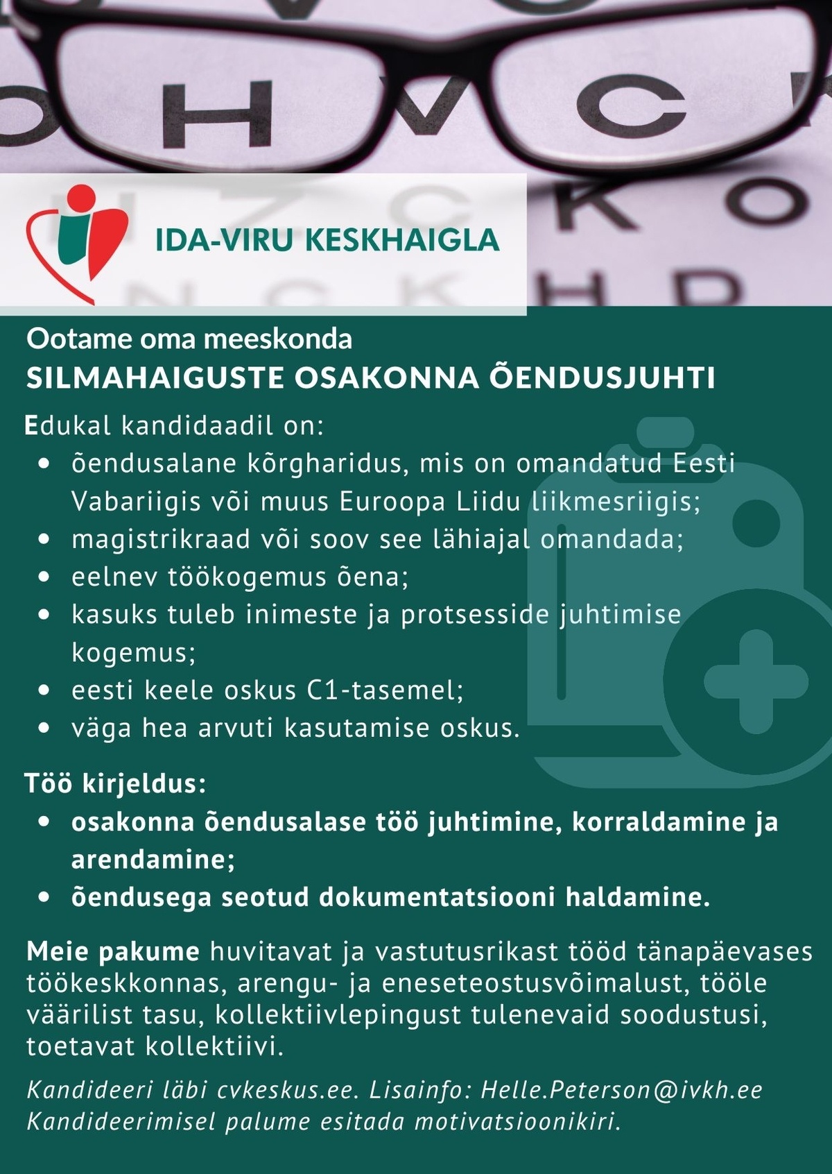 Ida-Viru Keskhaigla SA Silmahaiguste osakonna õendusjuht