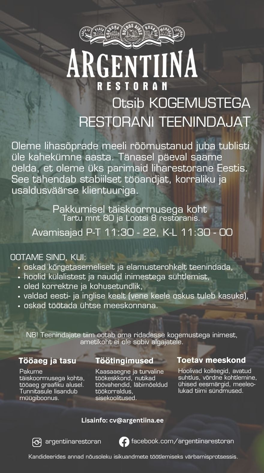 Paleton OÜ / Argentiina Restoran Teenindaja