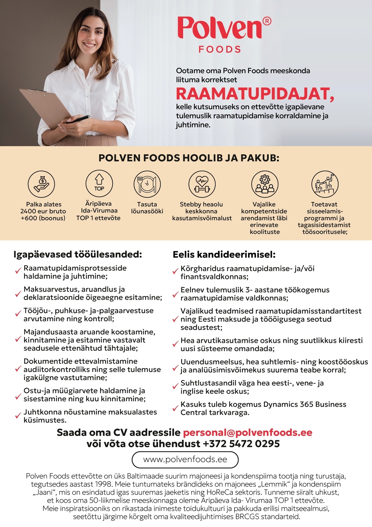 Polven Foods OÜ Polven Foods värbab RAAMATUPIDAJA