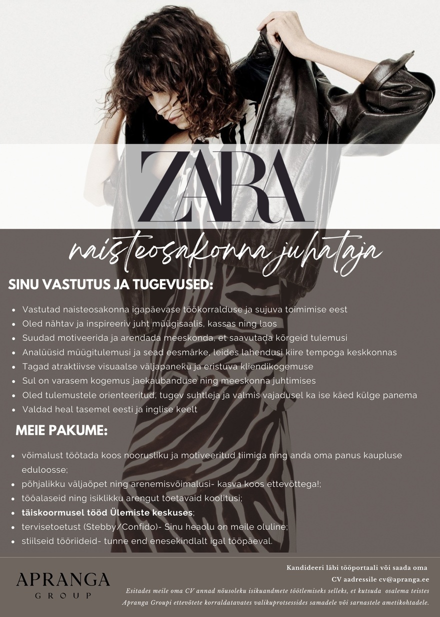 Apranga OÜ ZARA Ülemiste naisteosakonna juhataja