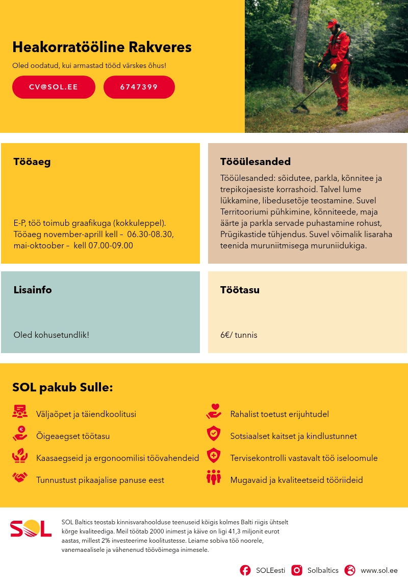 SOL Baltics OÜ Heakorratööline Rakveres