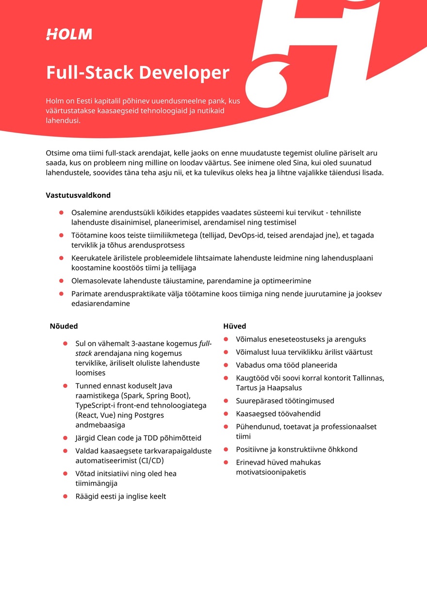 Holm Bank AS Full-Stack Developer