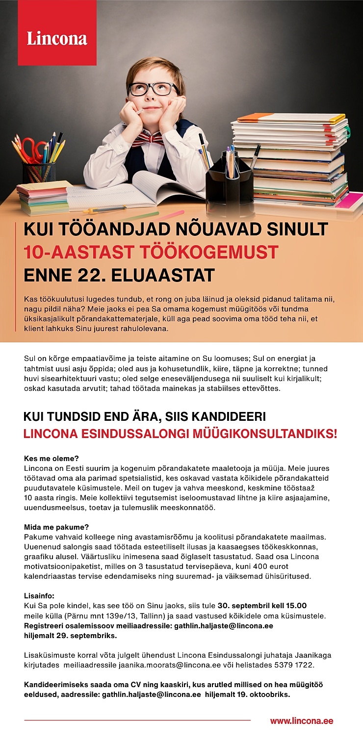 Lincona Konsult AS Esindussalongi müügikonsultant