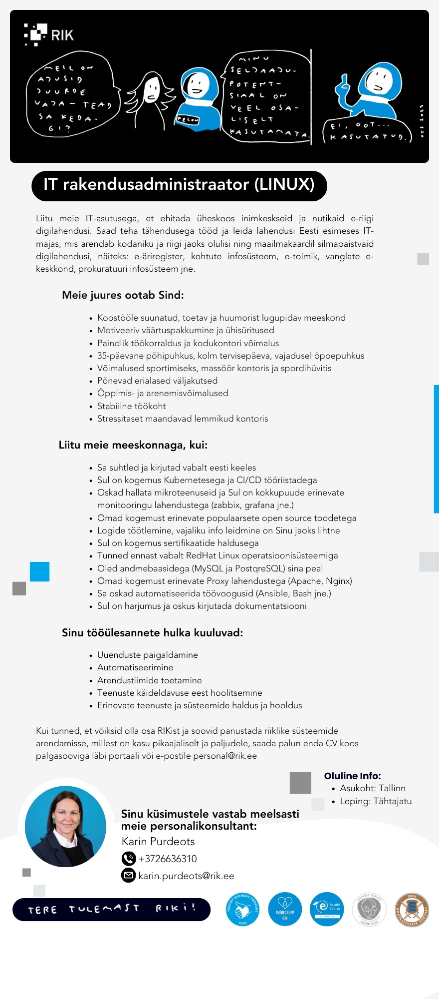 Registrite ja Infosüsteemide Keskus IT rakendusadministraator (Linux)