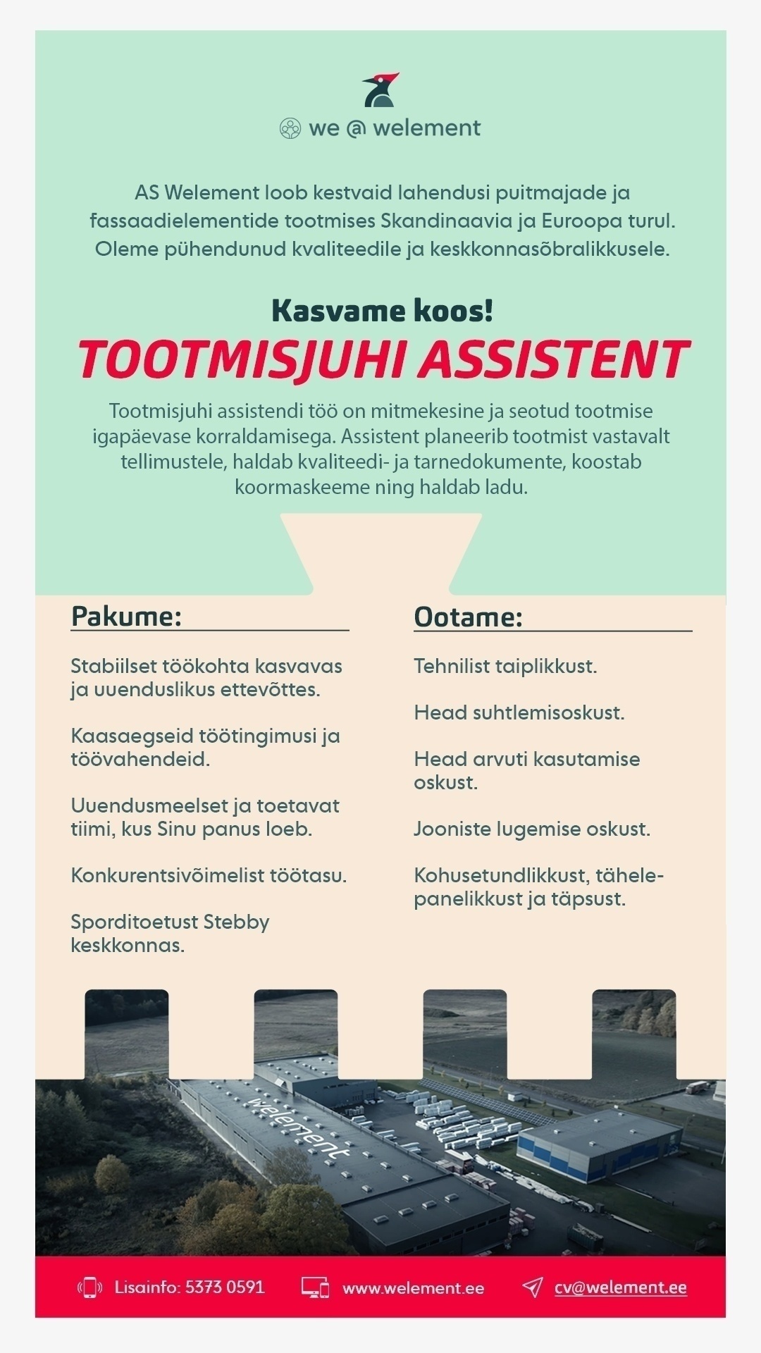 WELEMENT AS Tootmisjuhi assistent