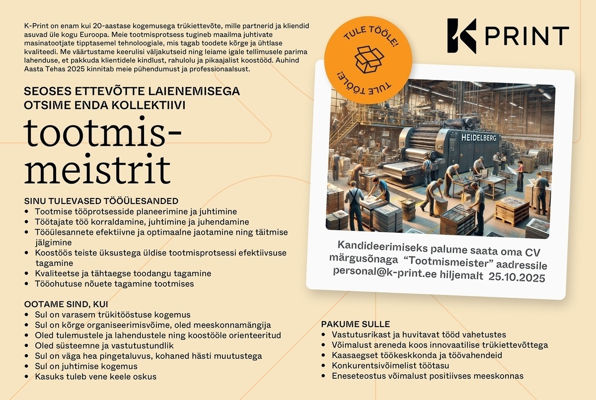 K-Print OÜ Tootmismeister