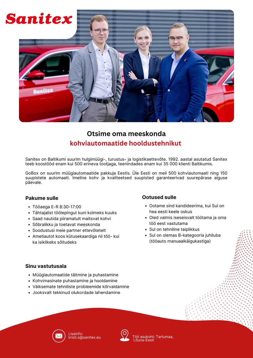 Sanitex OÜ Kohviautomaatide hooldustehnik