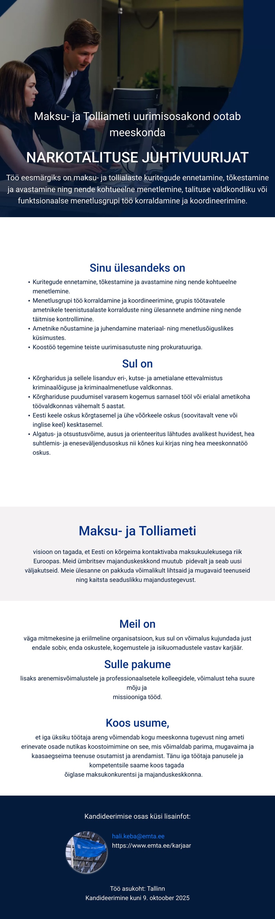 Maksu- ja Tolliamet Narkotalituse juhtivuurija