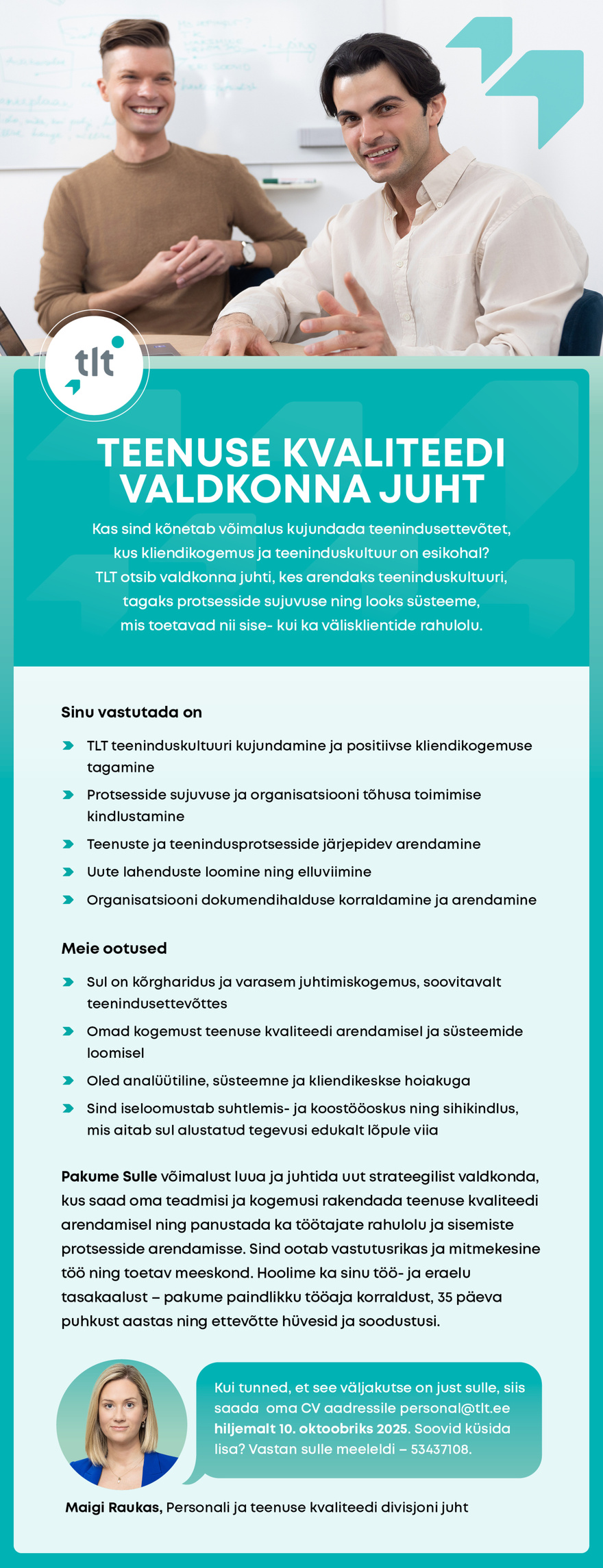 AS Tallinna Linnatransport Teenuse kvaliteedi valdkonna juht