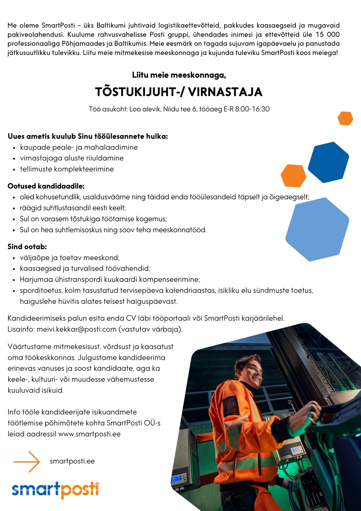 SmartPosti OÜ Tõstukijuht/virnastaja
