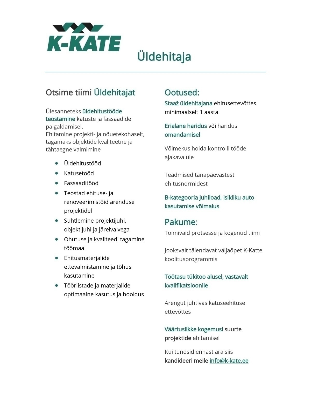 K-Kate Katused OÜ Üldehitaja