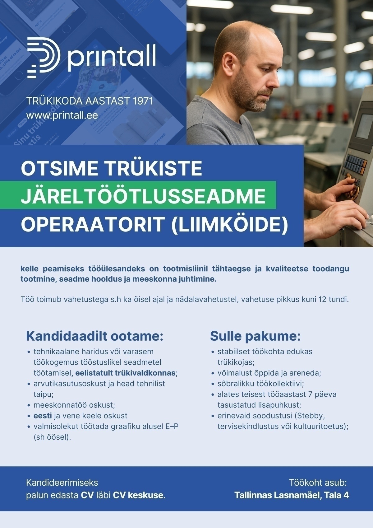 Printall AS Järeltöötlusseadme operaator