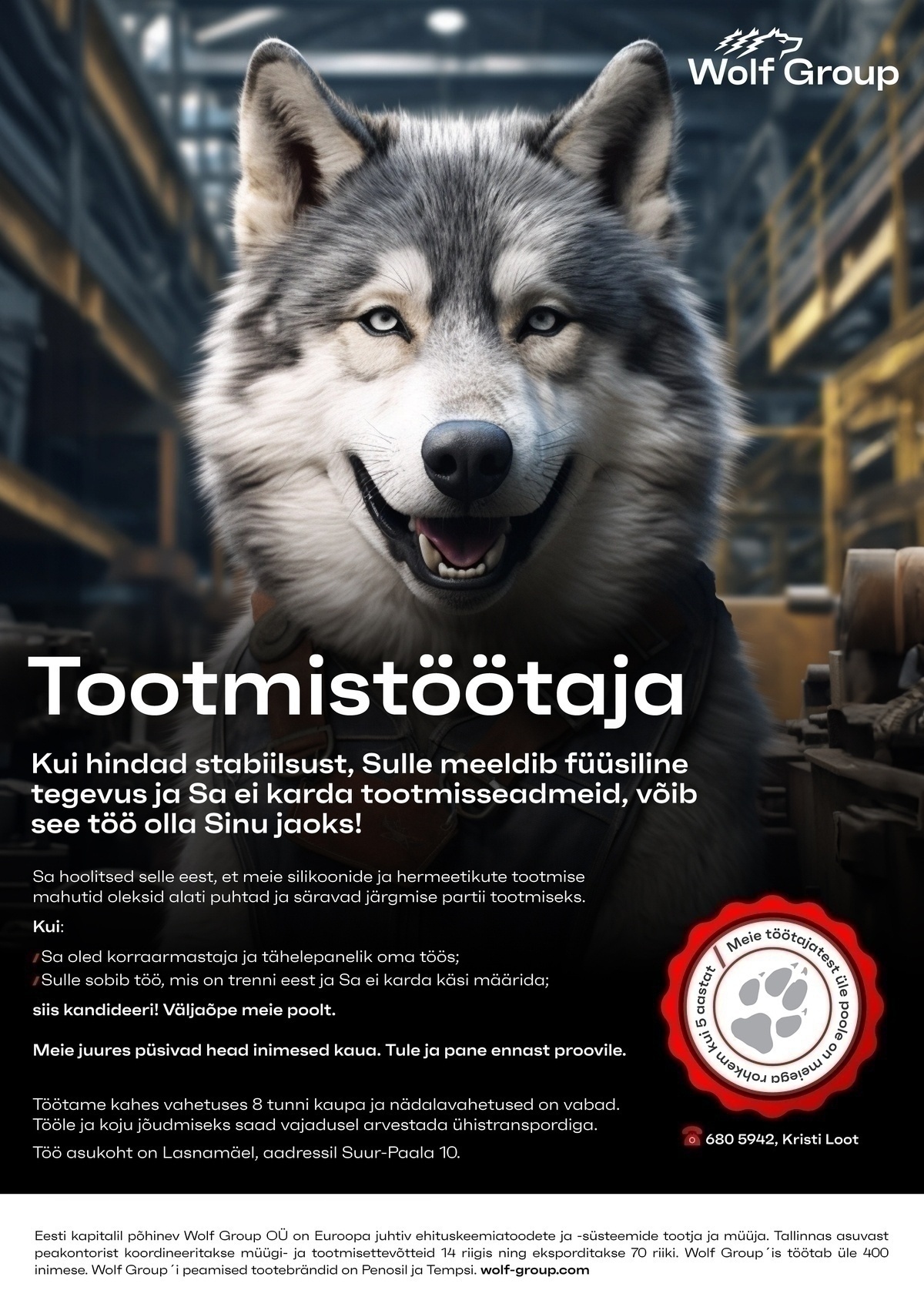 Wolf Group OÜ Tootmistöötaja / Работник производства