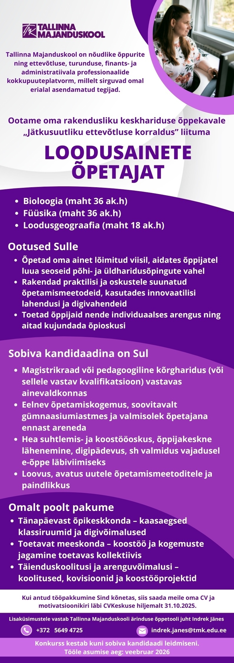 Tallinna Majanduskool Loodusainete õpetaja