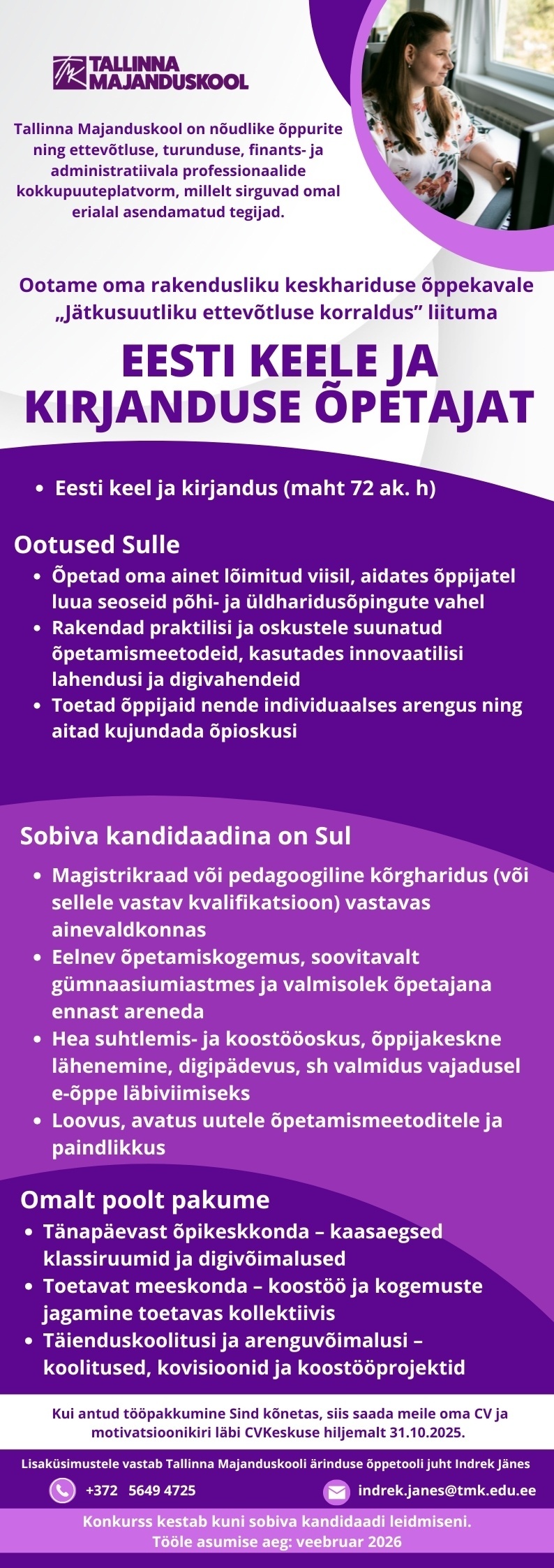 Tallinna Majanduskool Eesti keele ja kirjanduse õpetaja