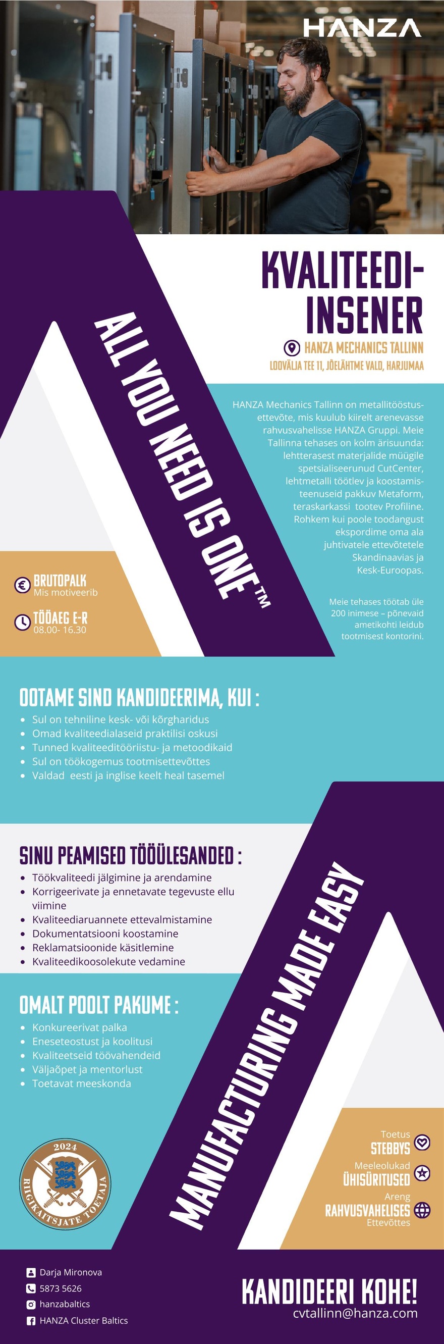 HANZA Mechanics Tallinn AS Kvaliteediinsener
