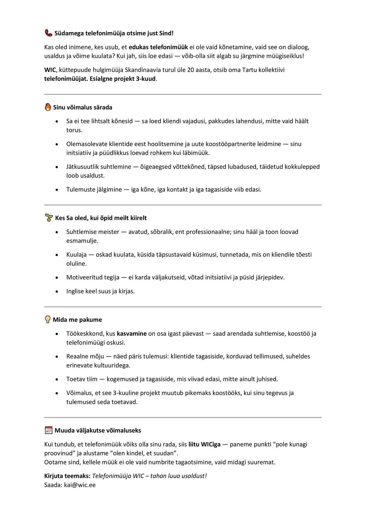 Wood Import Company OÜ Telefonimüüja