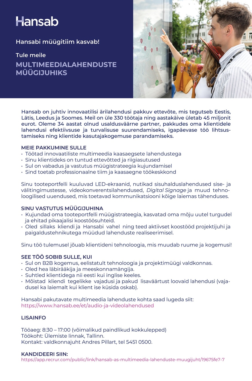 Hansab AS Multimeedia lahenduste müügijuht
