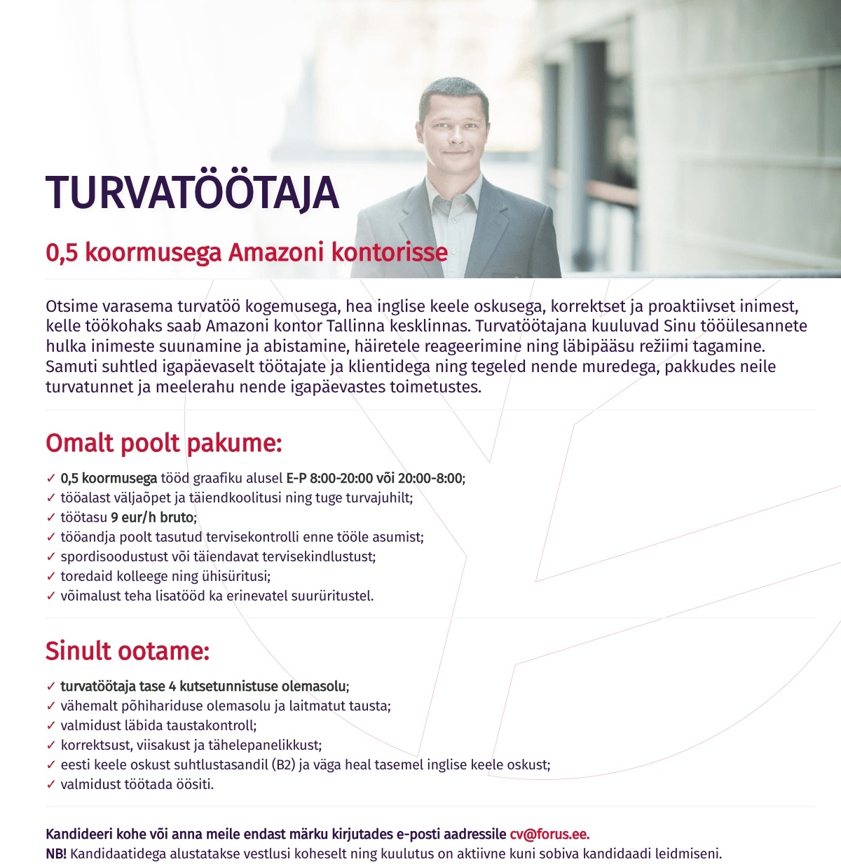 Forus Security AS Turvatöötaja 0,5 koormusega Amazoni kontorisse