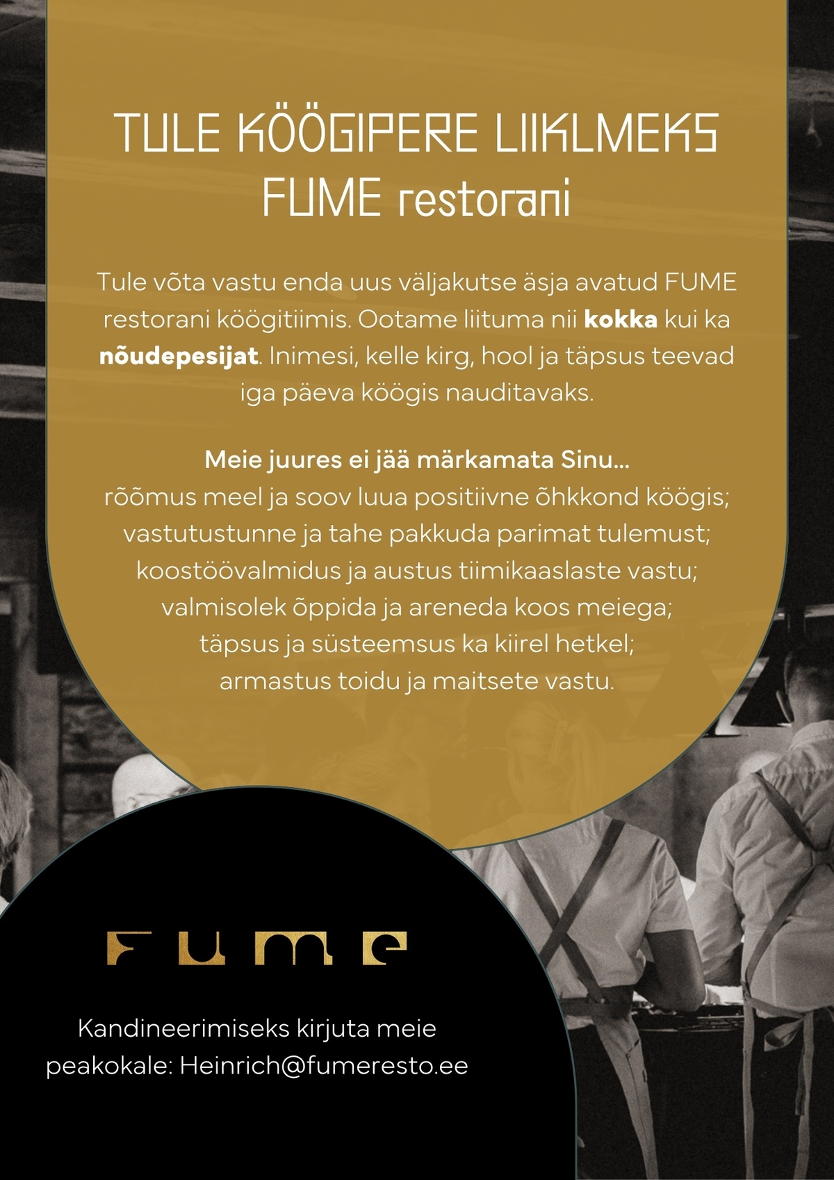 FUME restoran KÖÖGIPERE LIIGE uude restorani FUME