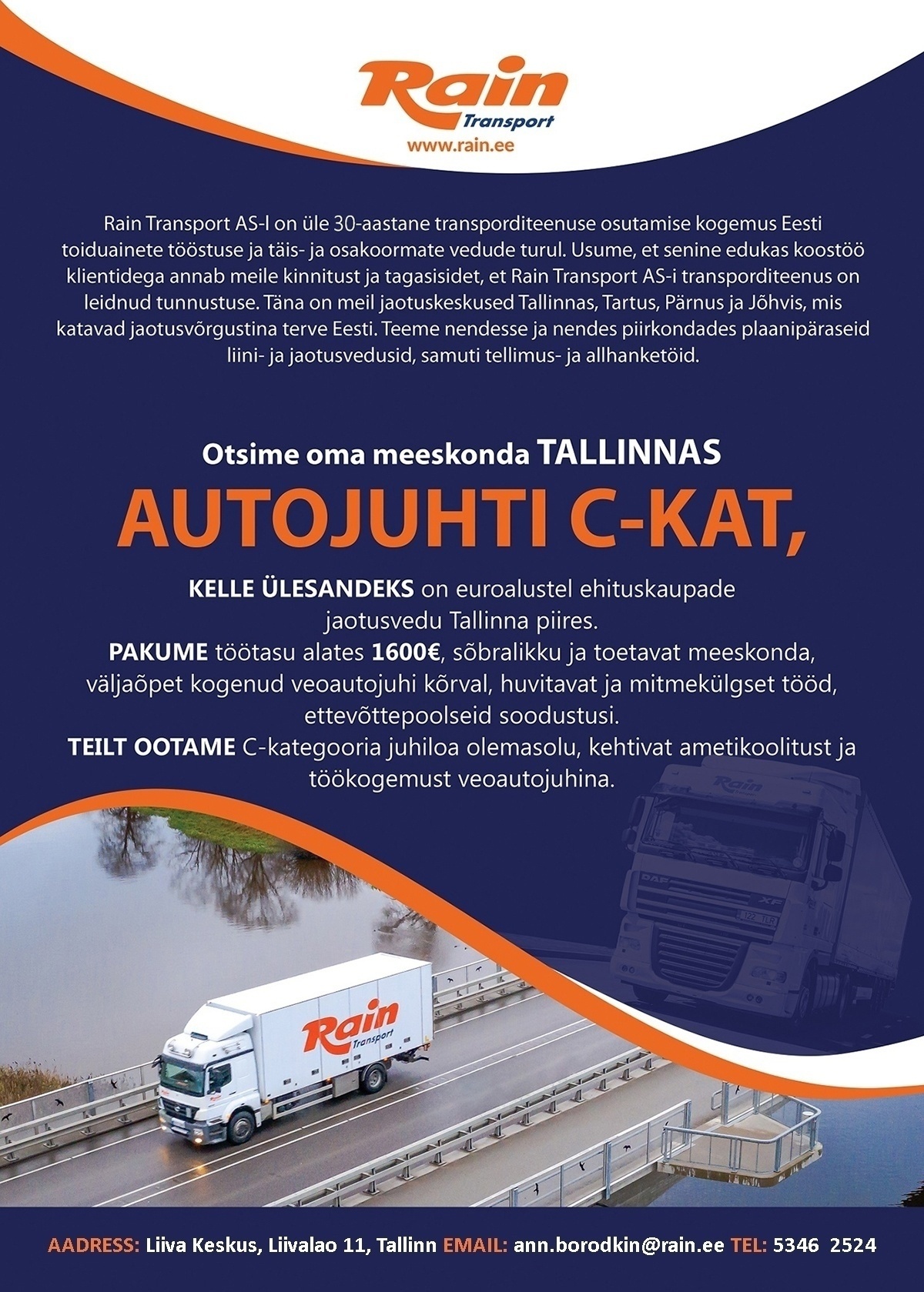 Rain Transport AS Autojuht c-kat