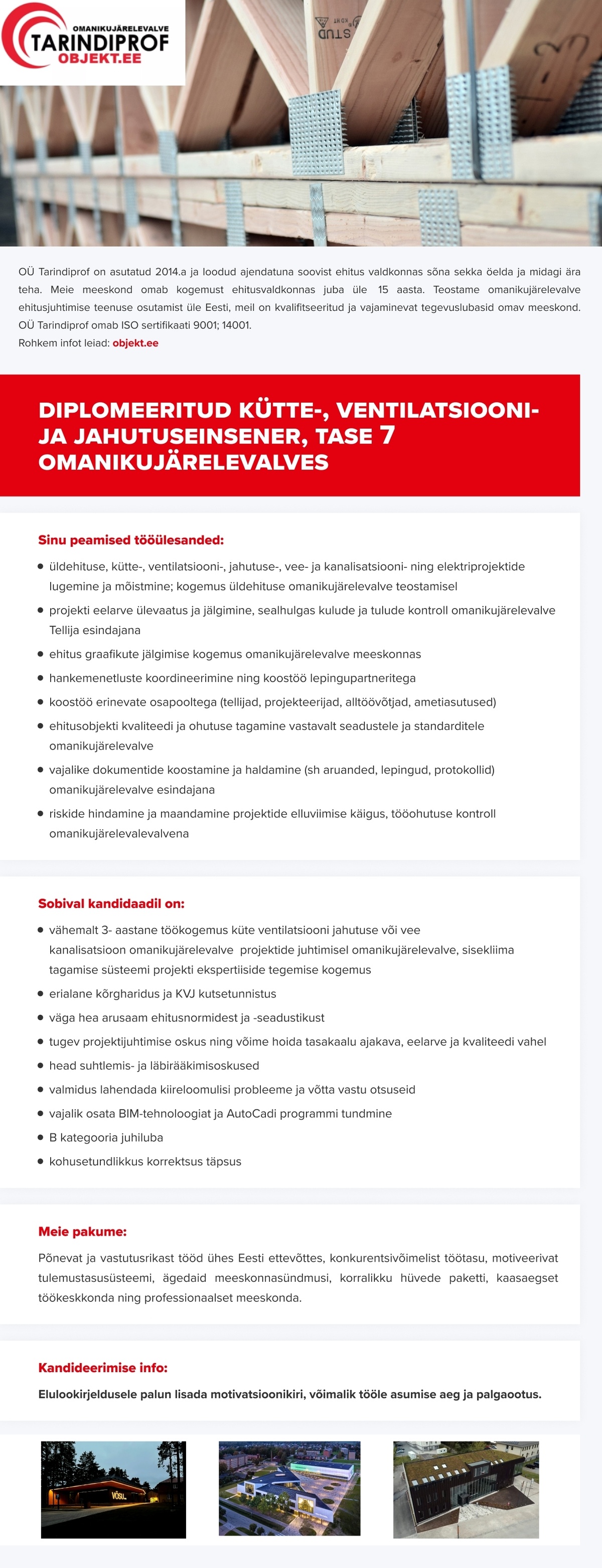 Tarindiprof OÜ Diplomeeritud kütte-, ventilatsiooni- ja jahutuseinsener, tase 7 omanikujärelevalves