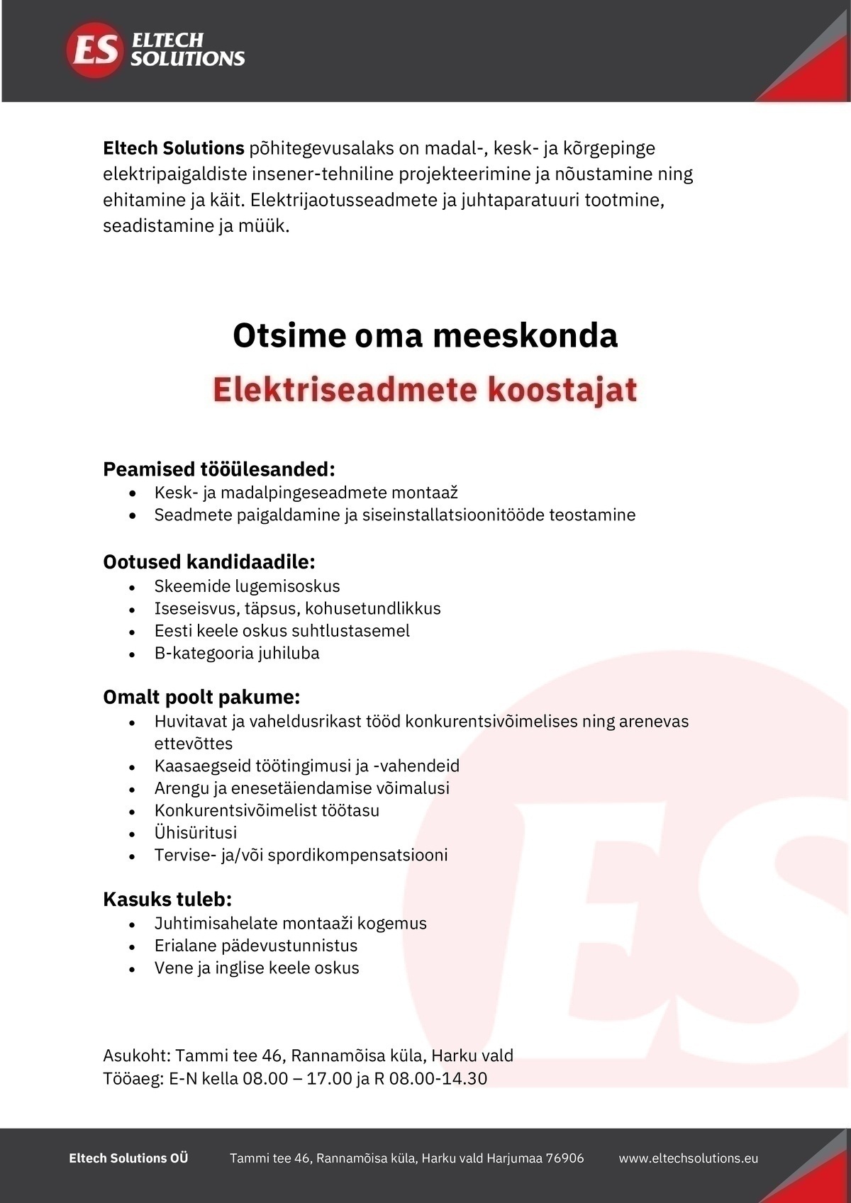 Eltech Solutions OÜ Elektriseadmete koostaja