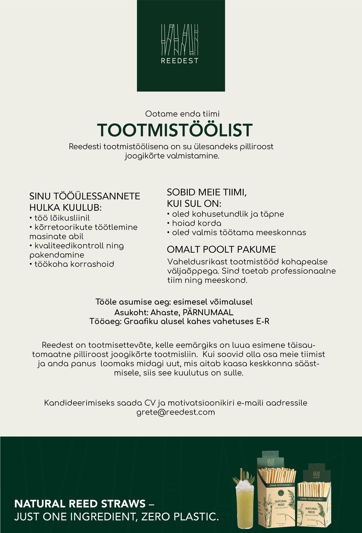 Reed Straw OÜ Tootmistööline