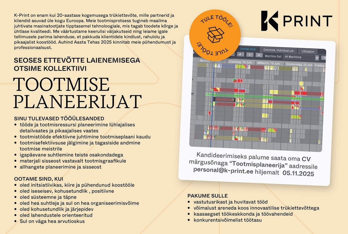 K-Print OÜ Tootmise planeerija