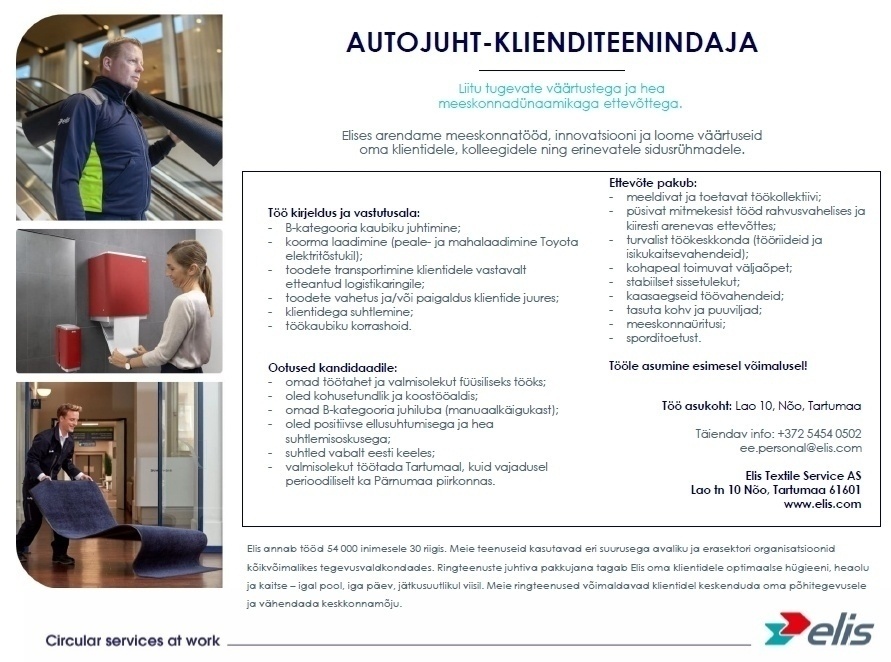 Elis Textile Service AS Autojuht - klienditeenindaja (Tartumaa/Nõo)