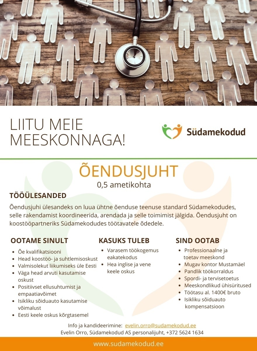 Südamekodud AS Õendusjuht 0,5 ametikohta