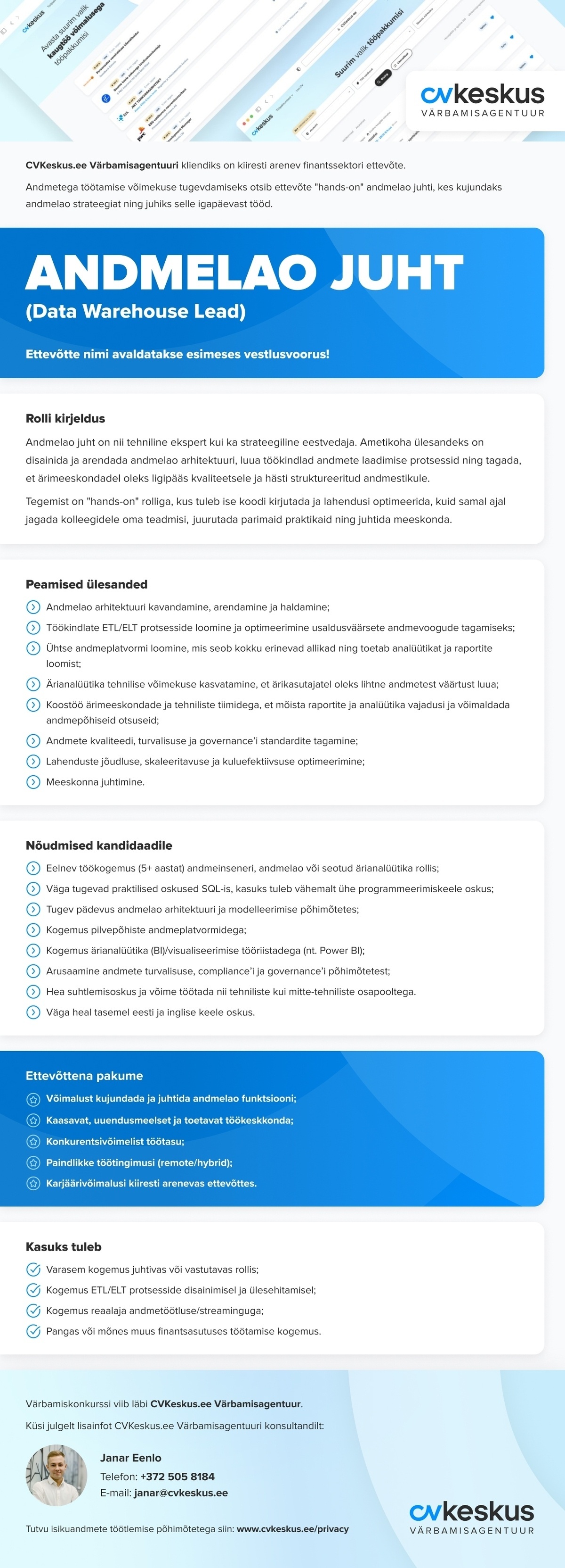 CVKeskus.ee Värbamisagentuuri klient Andmelao juht