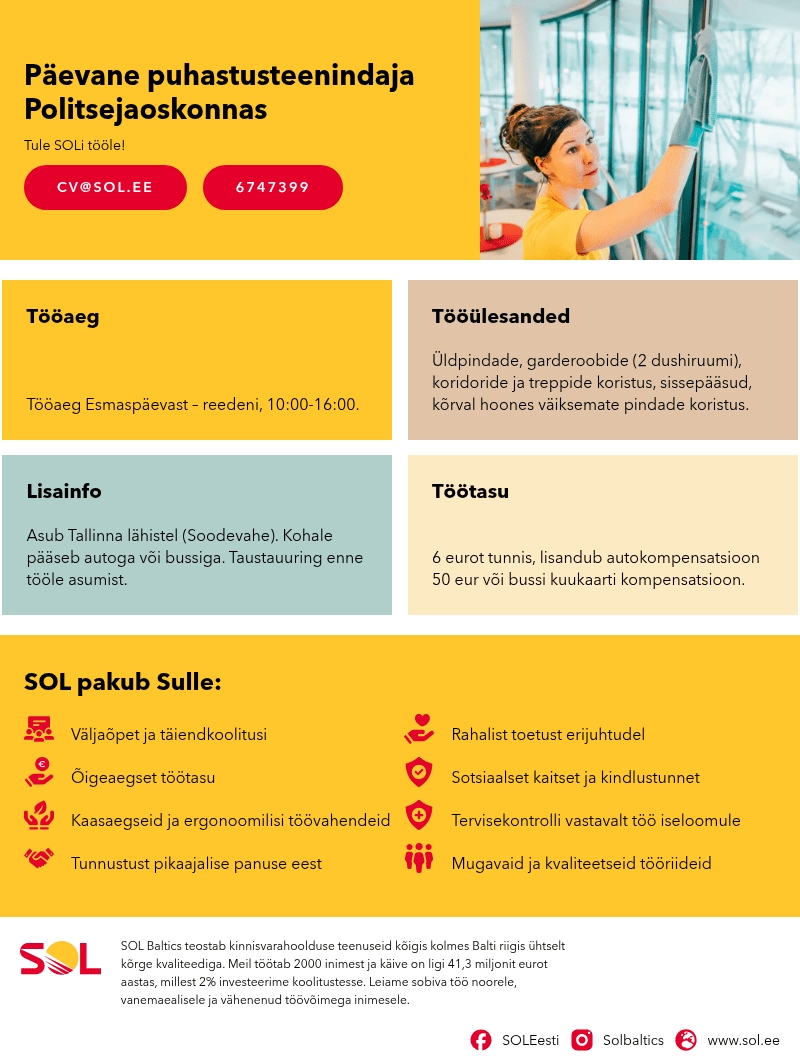 SOL Baltics OÜ Päevane puhastusteenindaja Politsejaoskonnas