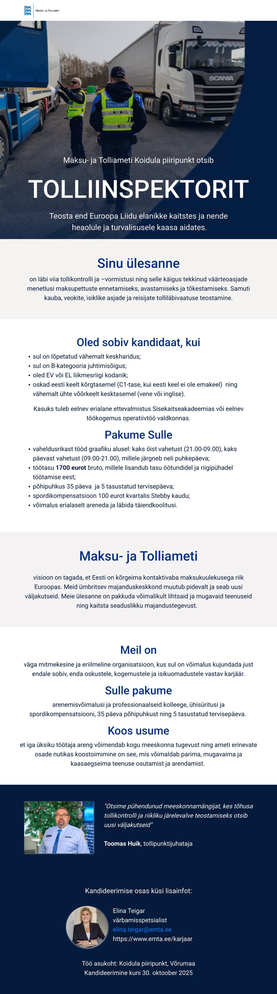 Maksu- ja Tolliamet Tolliinspektor (Koidula PP)