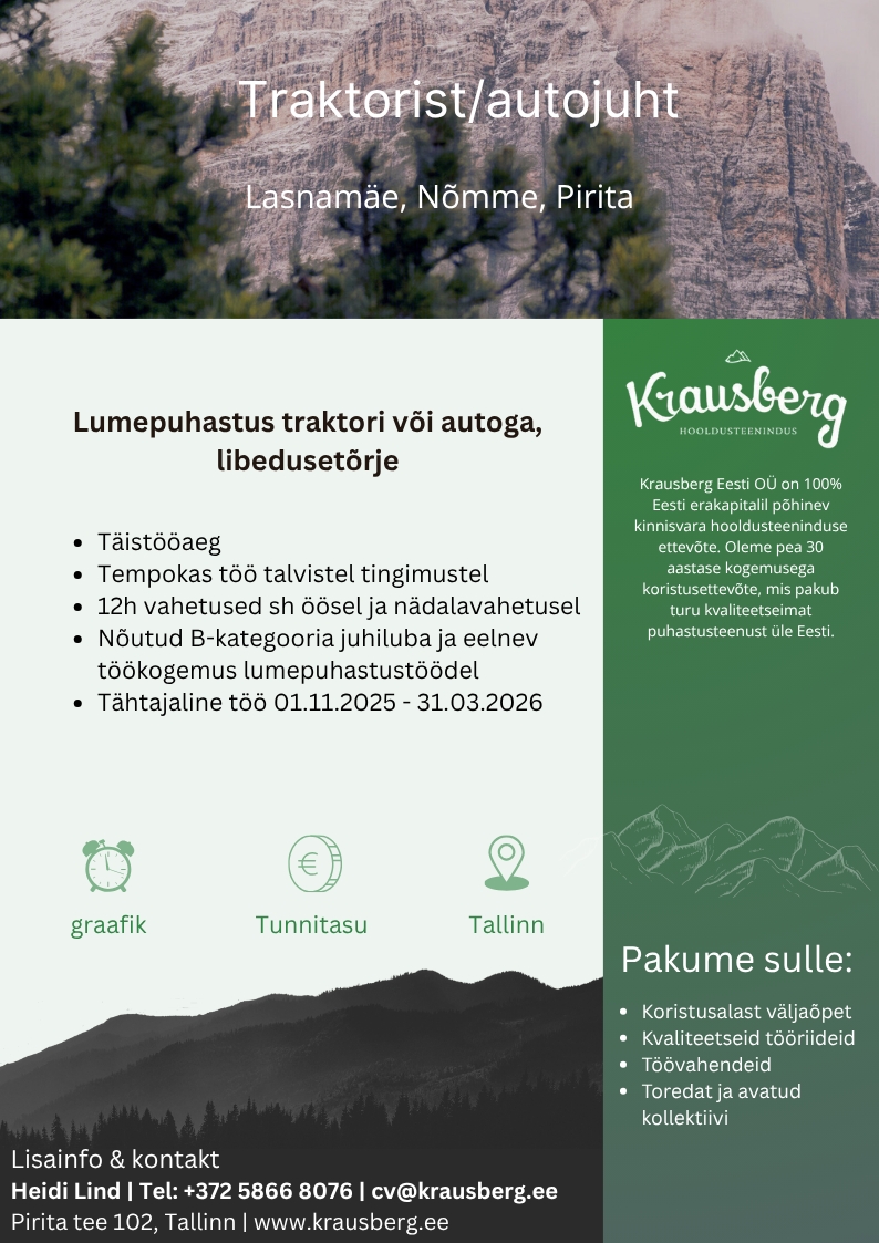 Krausberg Eesti OÜ Traktorist/autojuht - Lasnamäe, Nõmme, Pirita (tähtajaline)