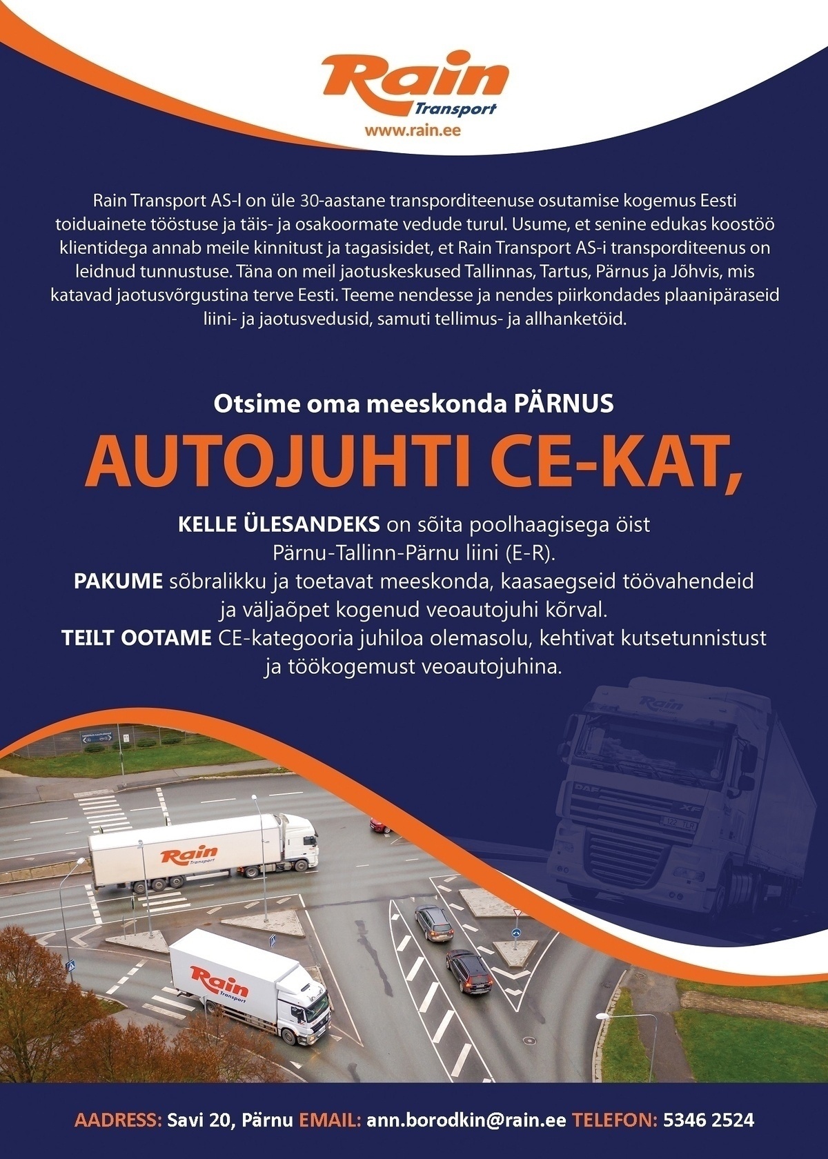 Rain Transport AS Autojuht CE-kat