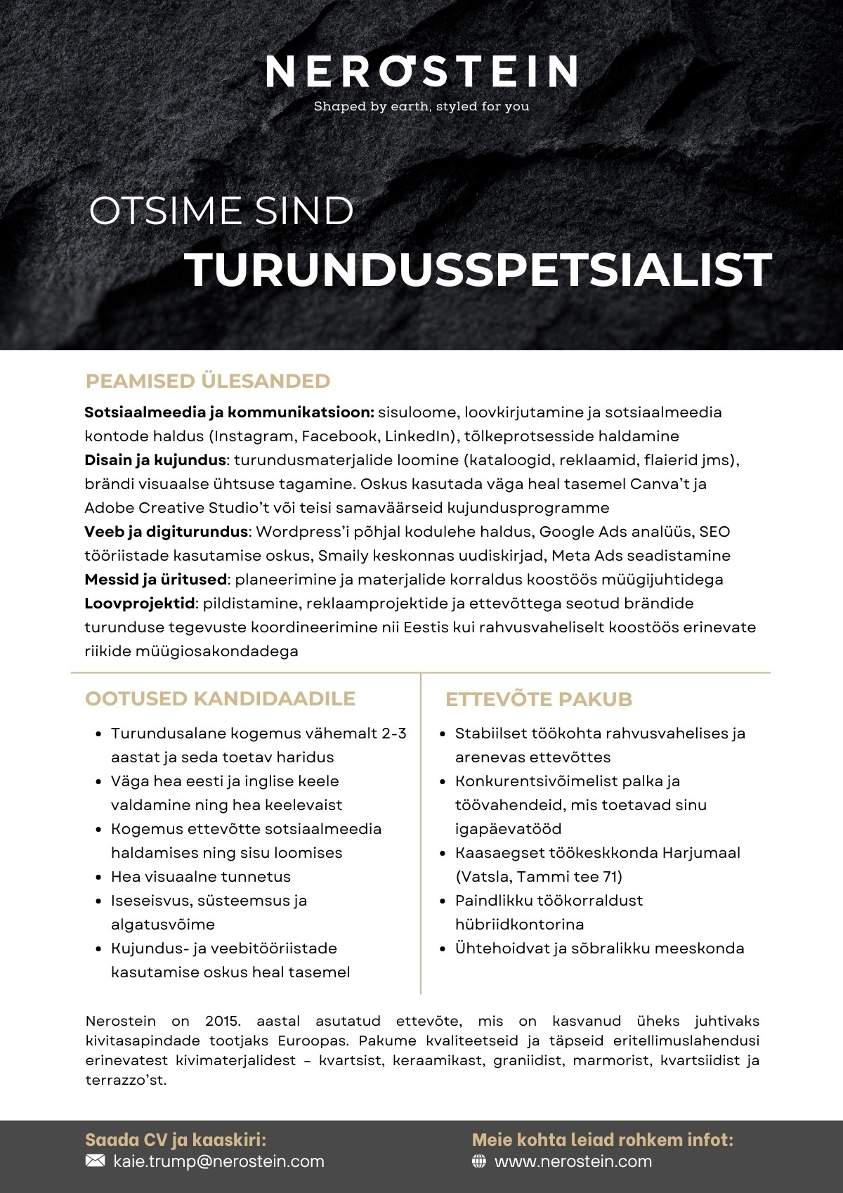 NEROSTEIN OÜ Turundusspetsialist