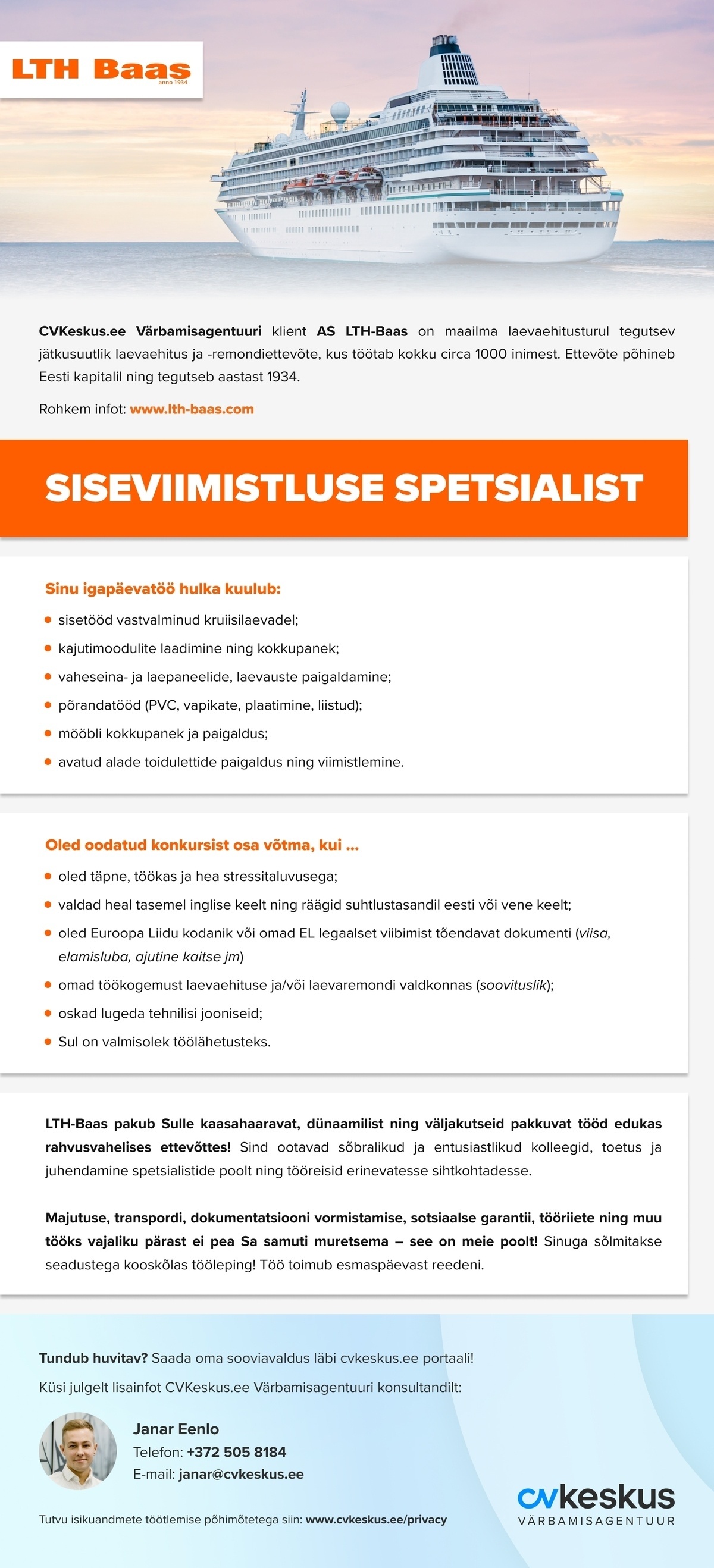 AS LTH-Baas SISEVIIMISTLUSE SPETSIALIST LAEVATEHASESSE