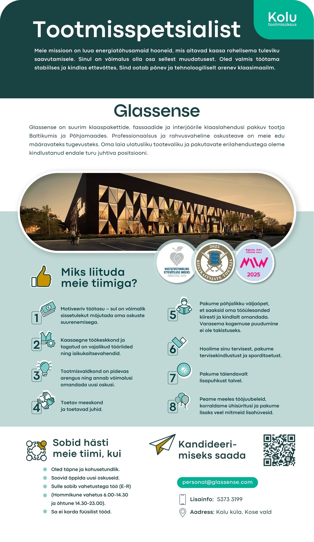 Glassense AS Tootmisspetsialist