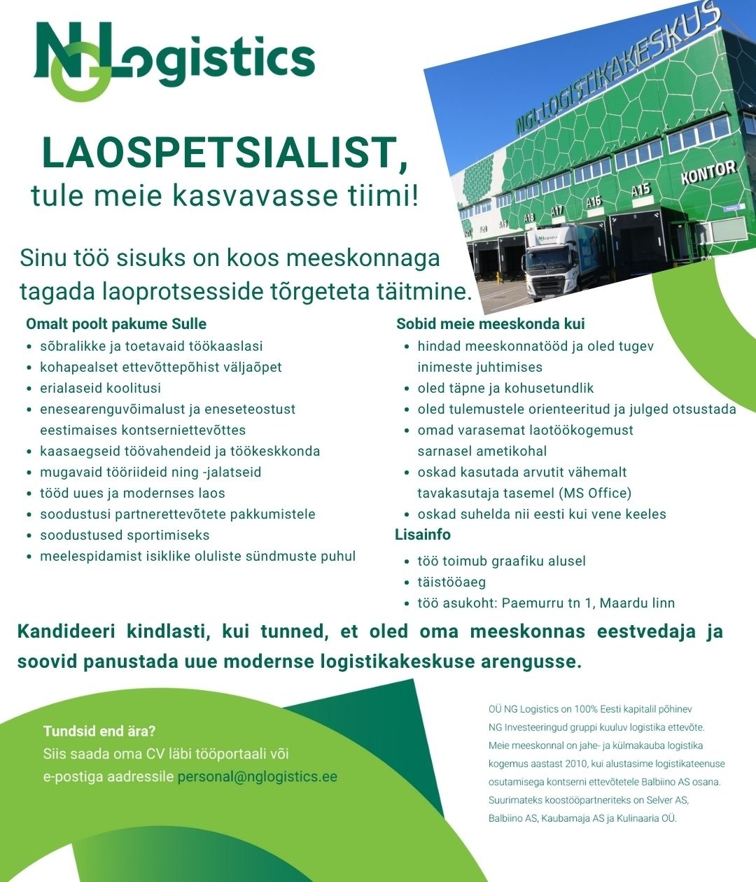 OÜ NG Logistics Laospetsialist