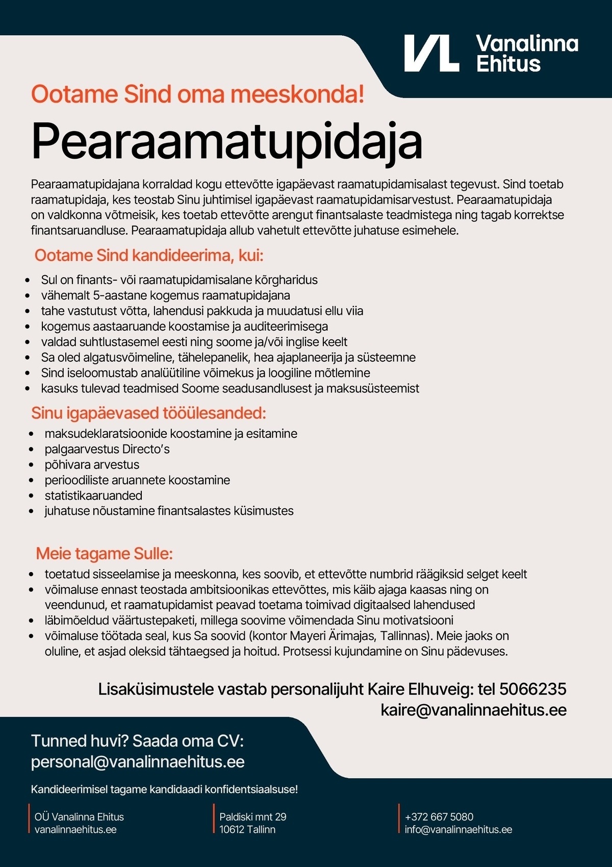 VANALINNA EHITUS OÜ Pearaamatupidaja