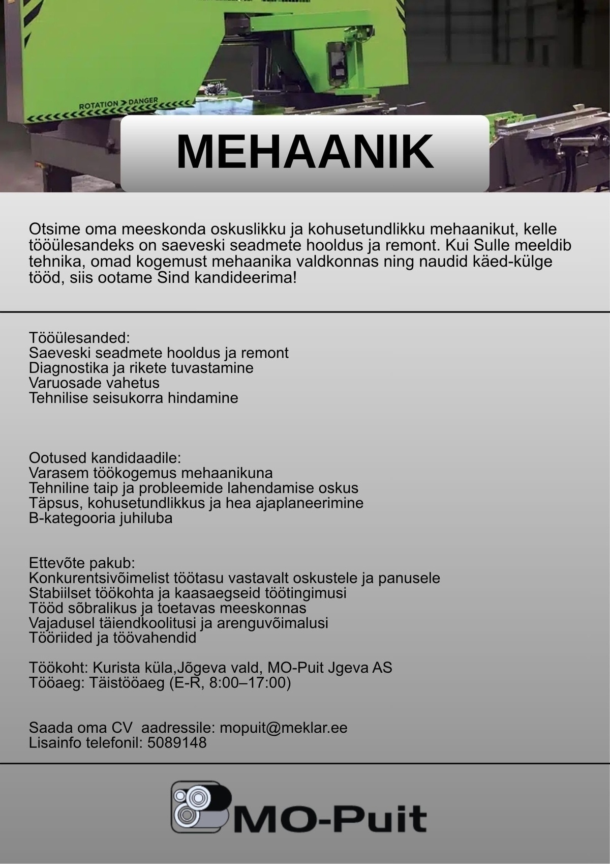 MO-Puit Jõgeva AS MEHAANIK